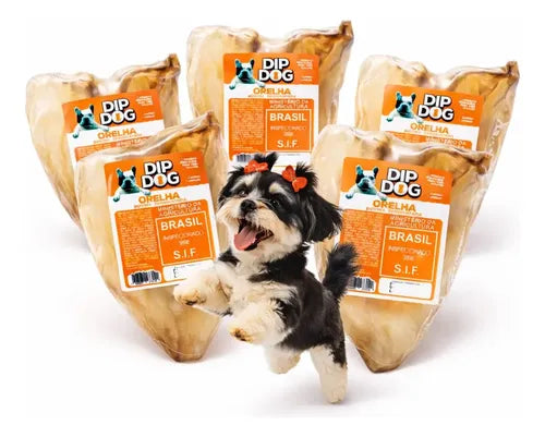 Kit 5 Mordedor Pet Para Cães Orelha Bovina Natural Dip Dog Cor Marrom