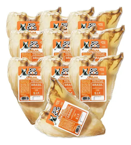 Kit 10 Mordedores Orelha Bovina Natural Pra Cachorro Dip Dog