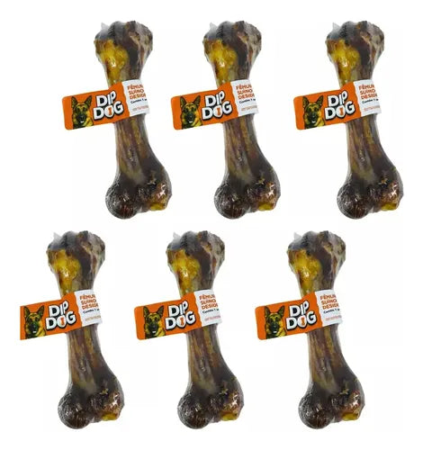 Kit 6 Osso Fêmur Suíno Cachorro Desidratado Dog Grande Médio Cor Neutro