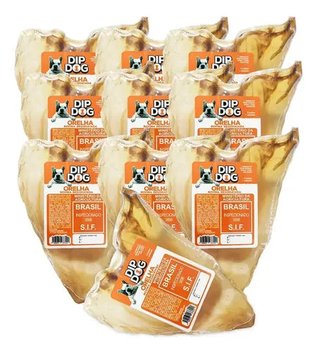 Orelha Bovina Natural Pra Cachorro Dip Dog Kit 10 unid